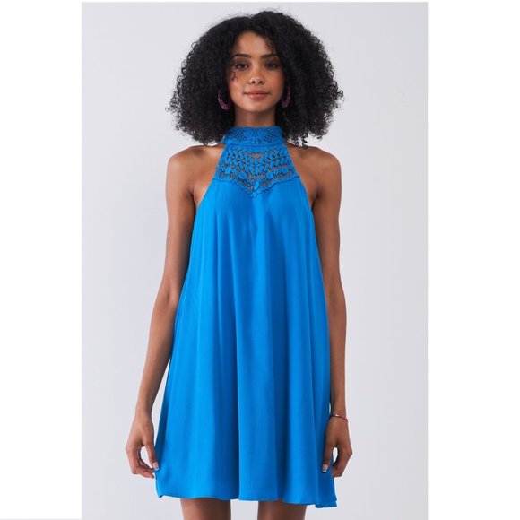 six eight ten Dresses & Skirts - Sugarlips Cobalt Crochet Trim Lined Tank Shift Dress